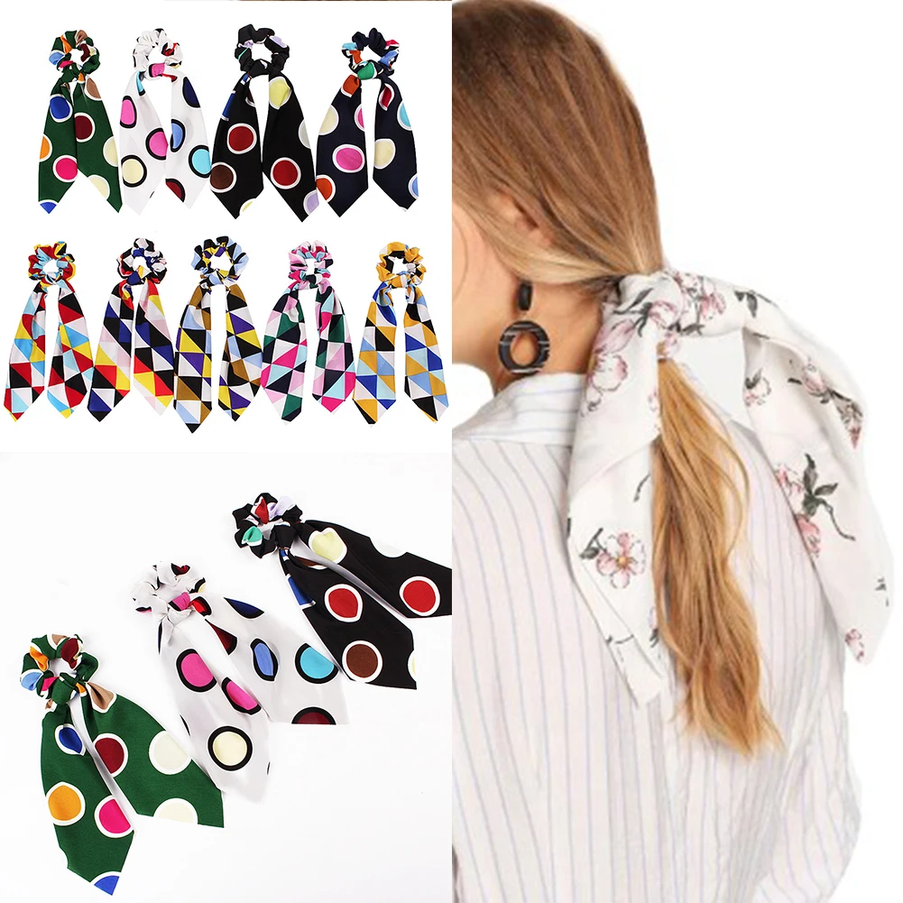 2019 Модные женские резинки для волос с бантом шарф конского хвоста держатель