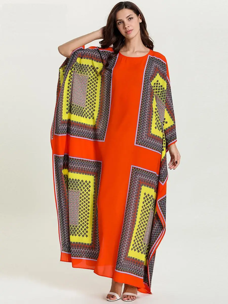 Мусульманский кафтан с рукавом летучая мышь в Дубае длинное платье принтом абайя