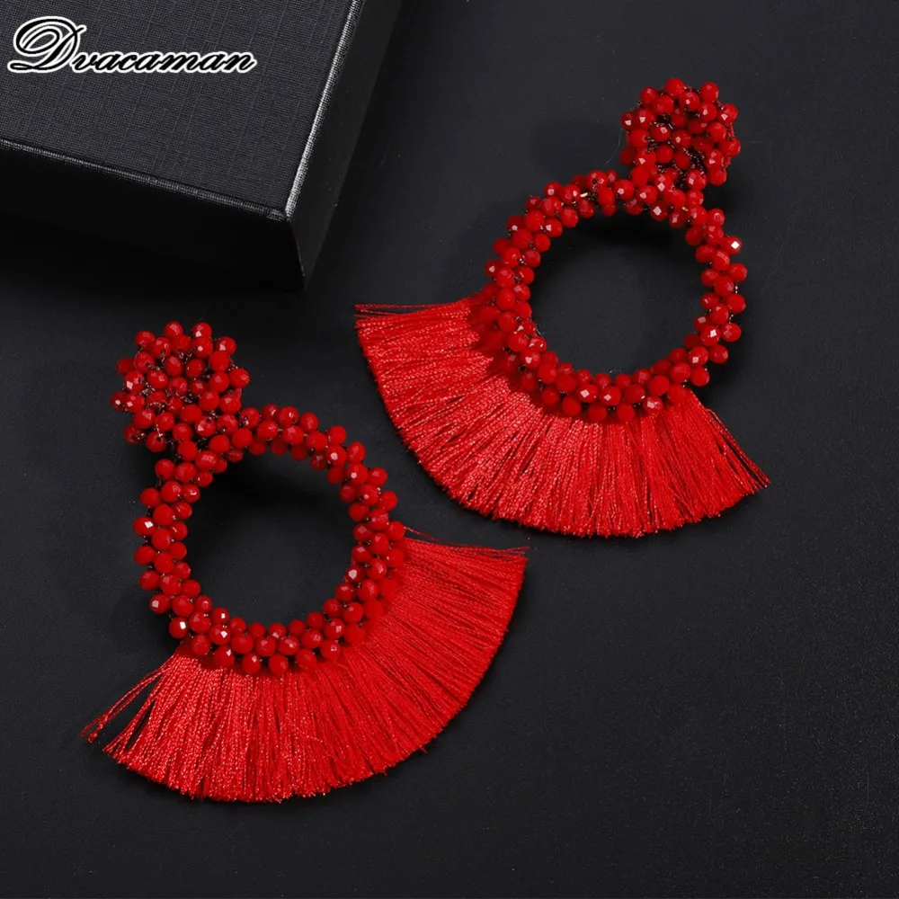 Dvacaman Boho дизайнерские длинные висячие серьги с кисточками для женщин модные полимерные массивные серьги этнические, праздничные ювелирные изделия в подарок