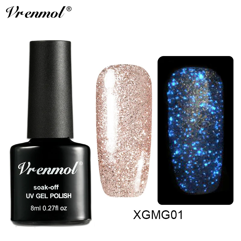 XGMG01 Vrenmol 3D Блеск ФЛУОРЕСЦЕНТНОЕ ночное свечение ногтей в темноте Гель-лак светящийся розовый Золотой гель для ногтей Звездный Светодиодный УФ-лампа - Цвет: XGMG01