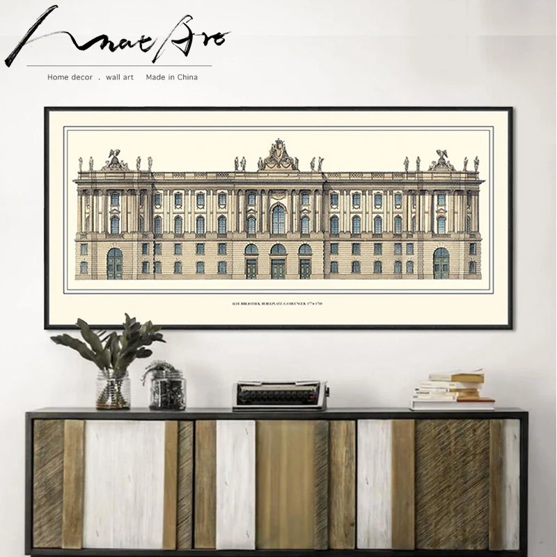 Архитектурный ручной черновик Ретро Холст Искусство Печать постер украшение