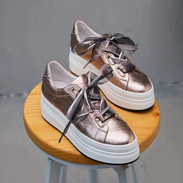 

2019 Spring women flat shoes platform Sneakers ladies Genuine Leather flats shoes women lace up casual shoes moccasins creepers