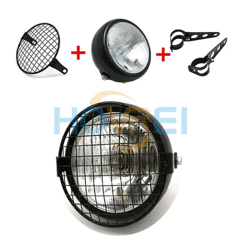 Мотоциклетная галогенная передняя фара 35 Вт с черной металлической сеткой в