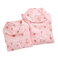 sweet strawberry 100 cotton family matching clothes mother kids pajamas sets fresh long sleeve child girls sleepwear