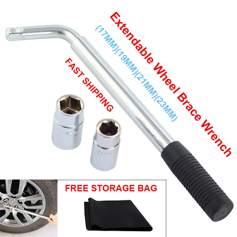 

Hot Extendable Wheel Tyre Brace Steel Wrench Nut Car Socket 17/19mm&21/23mm Set BX