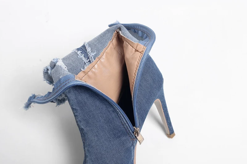 Синие джинсовые ботинки ASILETO остроносые ботильоны весенне-зимняя обувь женские