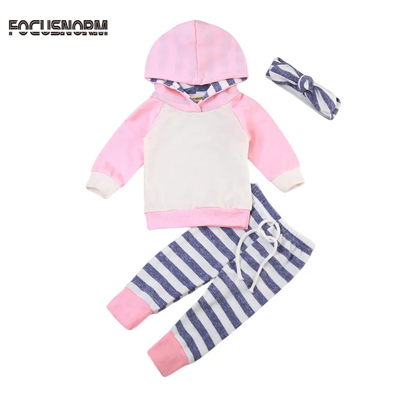2018 baby girl boy striped suits Kids outfits Long sleeve hooded sweatshirts elastic pants headwear Autumn Winter 3pcs Infantile | Детская