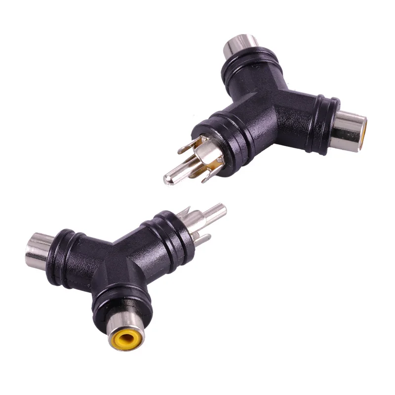 

100pcs/pcs RCA Connector Dual RCA Female Jacks to RCA Male Plug Nickel Plated 3-way Y Shape RCA Converter Audio Adapter