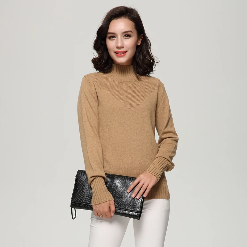 100% чистый кашемир вязаный однотонный теплый зимний толстый свитер с высоким