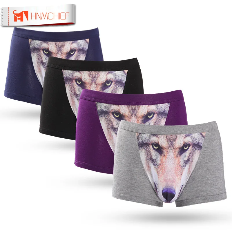 

HNMCHIEF 2017 Panties Men 4Pcs\lot 3D Boxer Shorts Underwear Plus Size Modal Men Underwear Wolf Boxer Cotton Sexy Underwear Lot