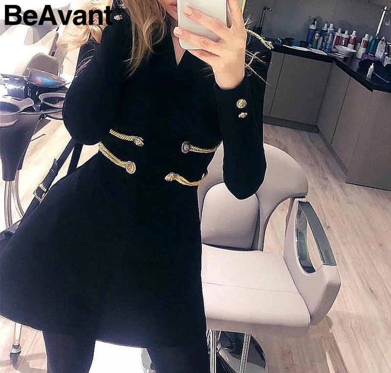 BeAvant Элегантное маленькое черное платье с длинным рукавом женское винтажное