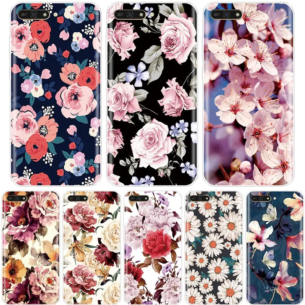 

Silicone Case For Huawei Y5 Y6 Y7 Prime 2018 Y9 2019 Soft TPU Back Cover Flower For Huawei Y3 Y5 Y6 Y7 2017 II Pro Phone Case