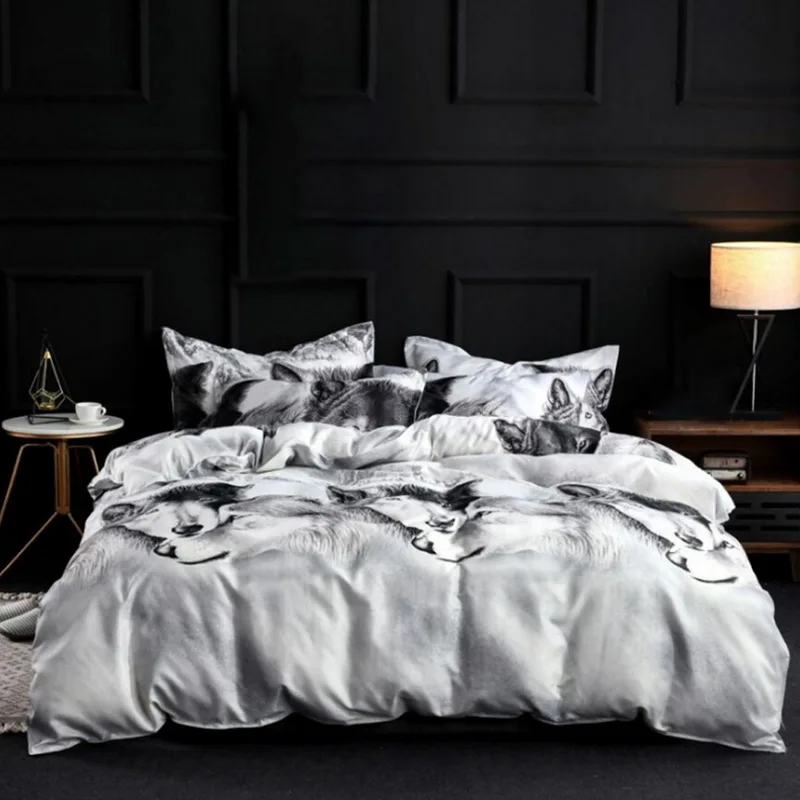 Urijk Outlet Wolf Bedding Set 3D Digital Printing Cool Oil Print Bed Clothes Comforter Cover Sheet Home Textiles | Дом и сад