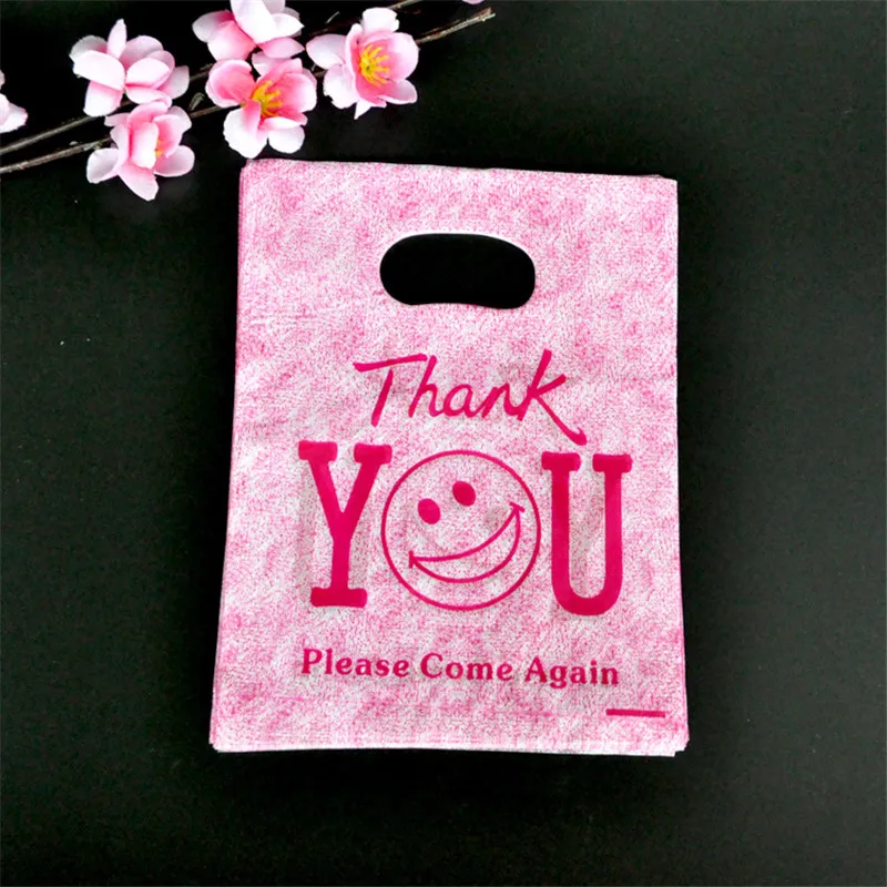 100 шт./компл. 15x20 см пластиковый подарочный пакет с надписью Thank You Smile ручка для