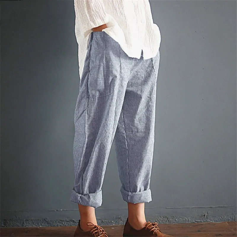 

VISNXGI Women Cotton Linen Soft Harem Pants Women Pockets Pants Elastic Waist Ankle-Length Solid Color Autumn Loose Trouser 5XL