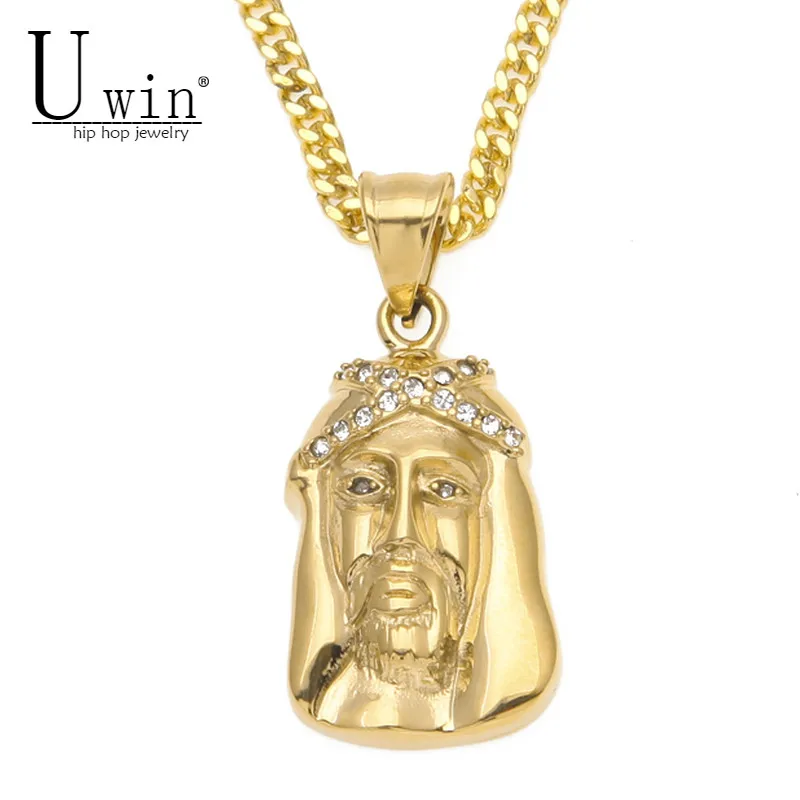 Мужское ожерелье с кулоном в виде головы Иисуса из нержавеющей стали|jesus head|rhinestone