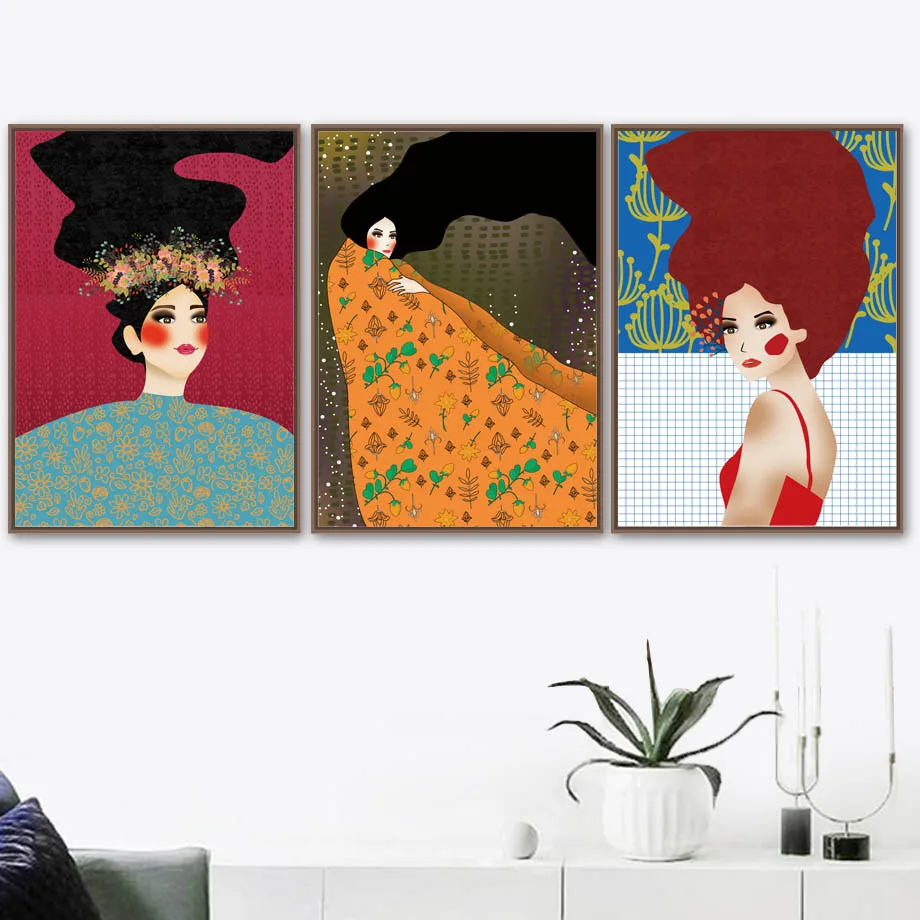 

Abstract Girl Illustration Wall Art Canvas Painting Vintage Nordic Poster Cartoon Prints Wall Pictures For Living Room Unframed