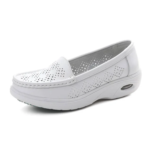white 4 YAERNI/женская повседневная обувь из натуральной кожи на плоской подошве; женская обувь на платформе из коровьей кожи; Белая обувь для медсестры; женские лоферы без шнуровки; женская обувь; размеры 34-40 - Color: white 4