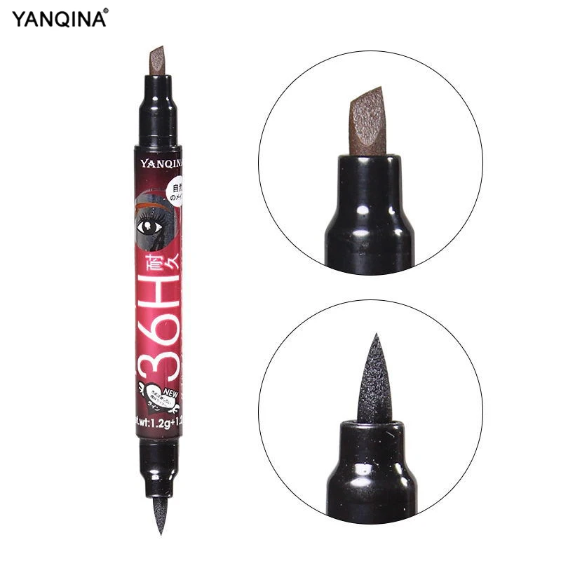 YANQINA 1 шт. Двухсторонний черный жидкий карандаш для подводки глаз + бровей двойная