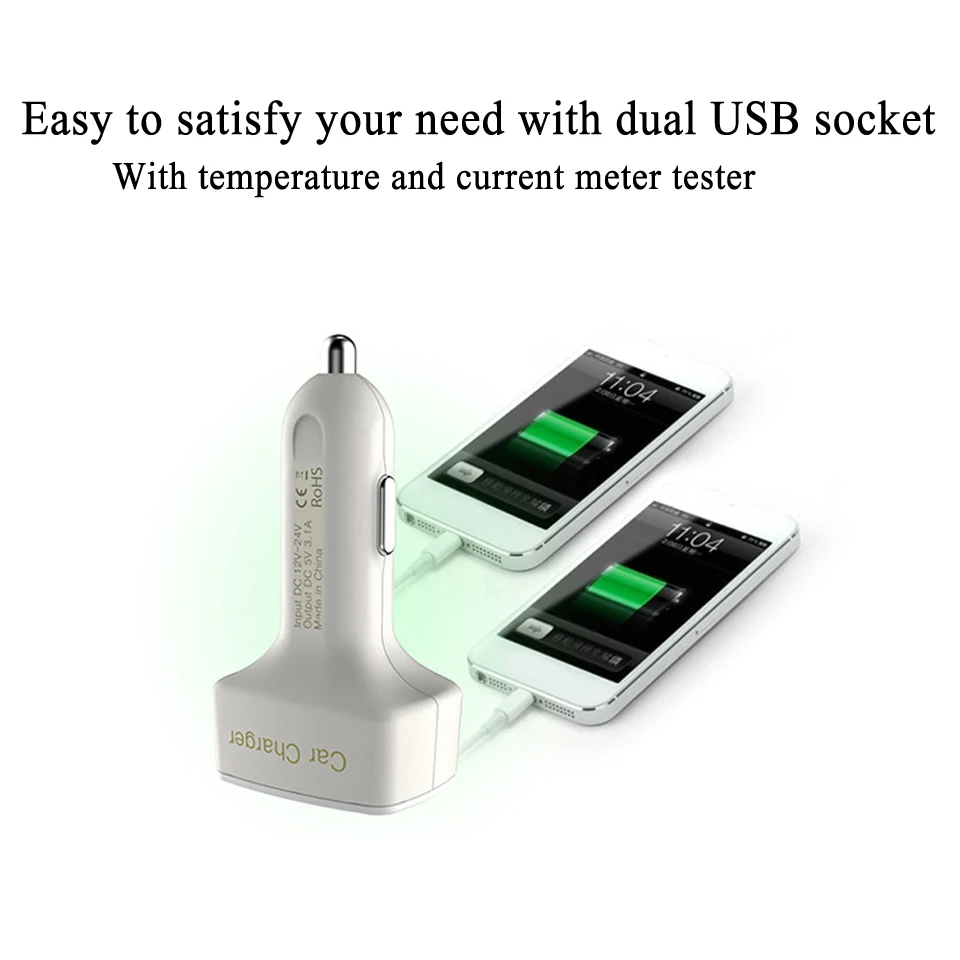 Автомобильное зарядное устройство 4 в 1 Автомобильное Usb зарядное устройство 3.1A мобильный телефон быстрое зарядное устройство напряжение/температура/ток тестер цифровой светодиодный дисплей
