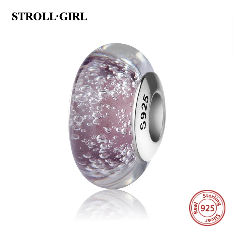 StrollGirl 925 silver sparkling Murano glass beads red color diy charms fit authentic pandora bracelet jewelry accessories gifts