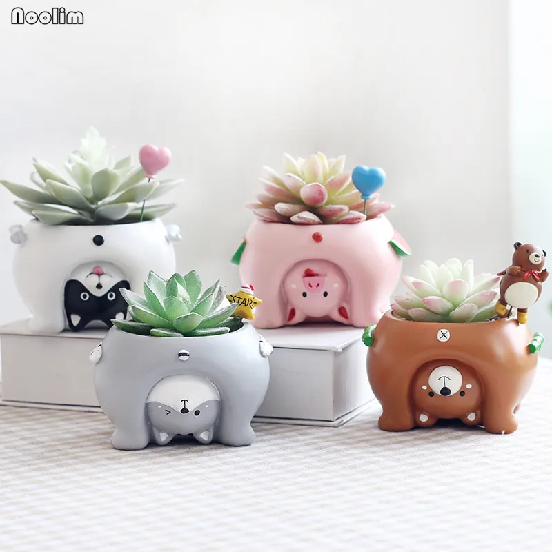 Перевернутые животные полимерные горшки для суккулентов Zakka милые мини цветов