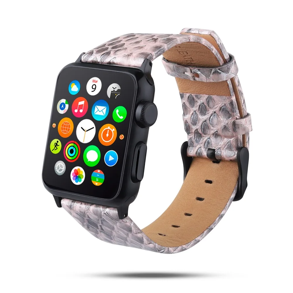 Ремешки из змеиной кожи для Apple Watch 4, 3, 2, 1, кожаный ремешок для Apple Watch 42 мм, 44 мм, 38 мм, 40 мм, для iWatch, ремешок 42 мм, 44 мм