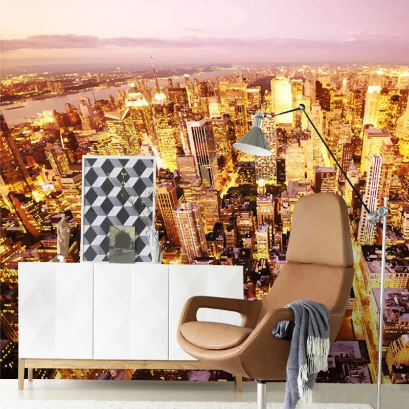 Фото обои на заказ современный город закат пейзаж гостиная отель зал торговый