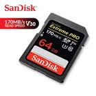 Карты памяти SanDisk Extreme Pro SDXC SD карты 170 МБс. читать 90 МБс. записи 64 Гб C10 U3 V30 UHS-I 4K для Камера (SDSDXXY-064G-ZN4IN)