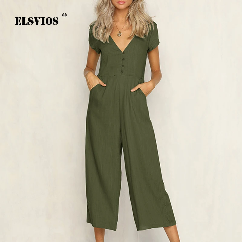 ELSVIOS сексуальные комбинезоны с v-образным вырезом и коротким рукавом женские