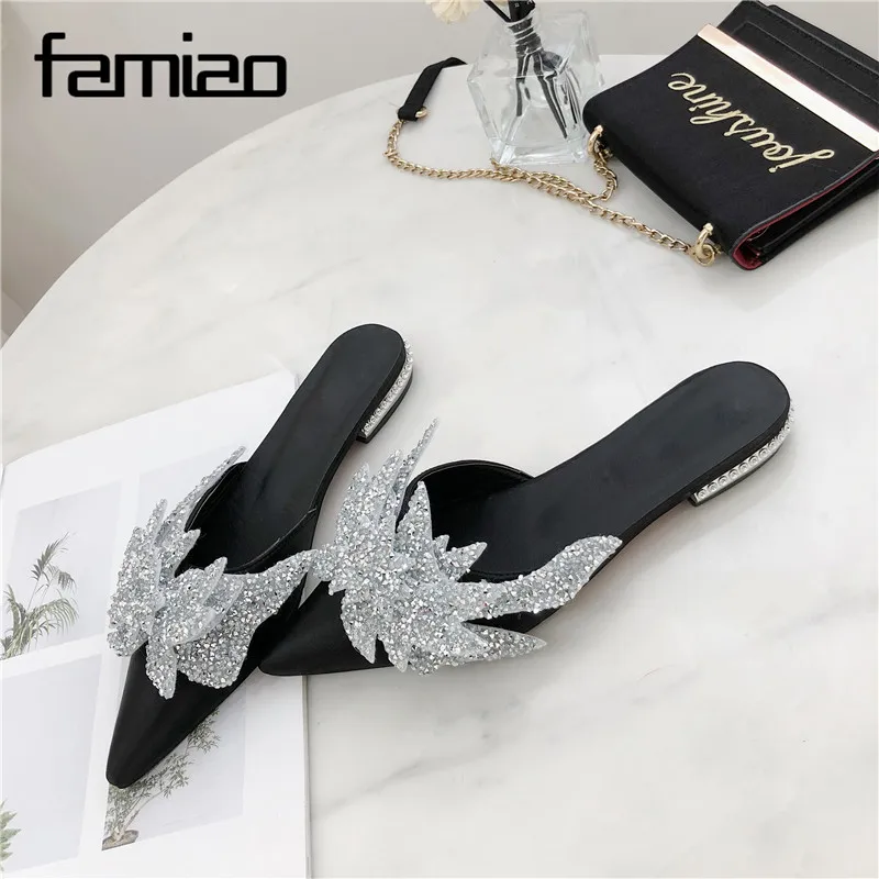 FAMIAO 2018 горный хрусталь Тапочки Мода blingbling кристалл женские мюли шелковые с