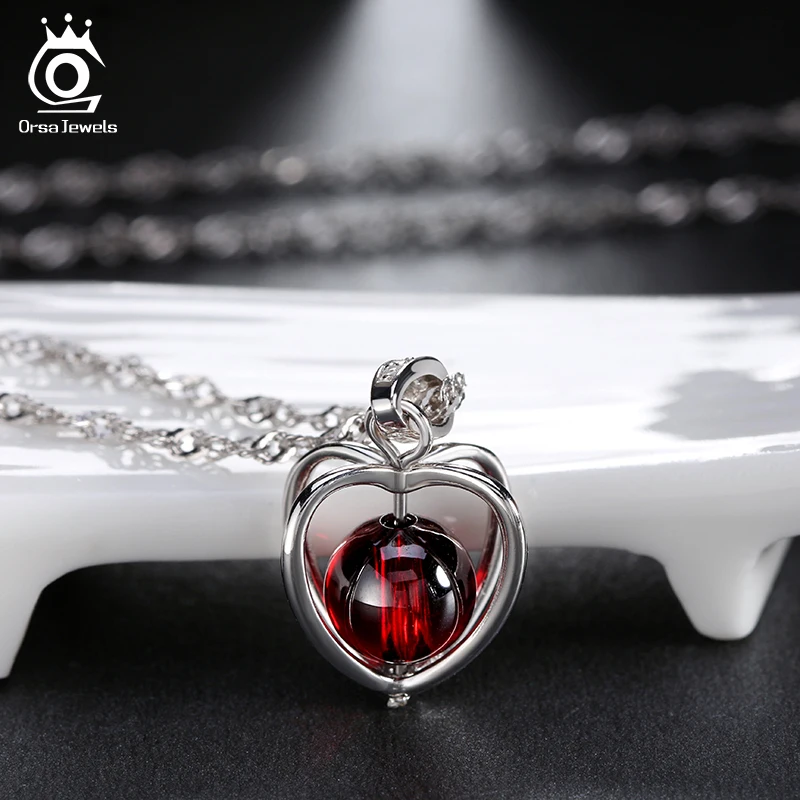 ORSA JEWELS Новое Поступление Имитация красного граната Pedants ожерелье Мода Серебряный цвет женщины не вызывающие аллергию украшения ON48