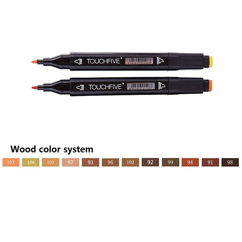 black-12-wood TOUCHFIVE 12/30/40/60/80/168 Цвет двойной головкой маркер для рисования ручка жирной алкогольных Эскиз маркер для белой доски товары для рукоделия анимации - Цвет: black-12-wood