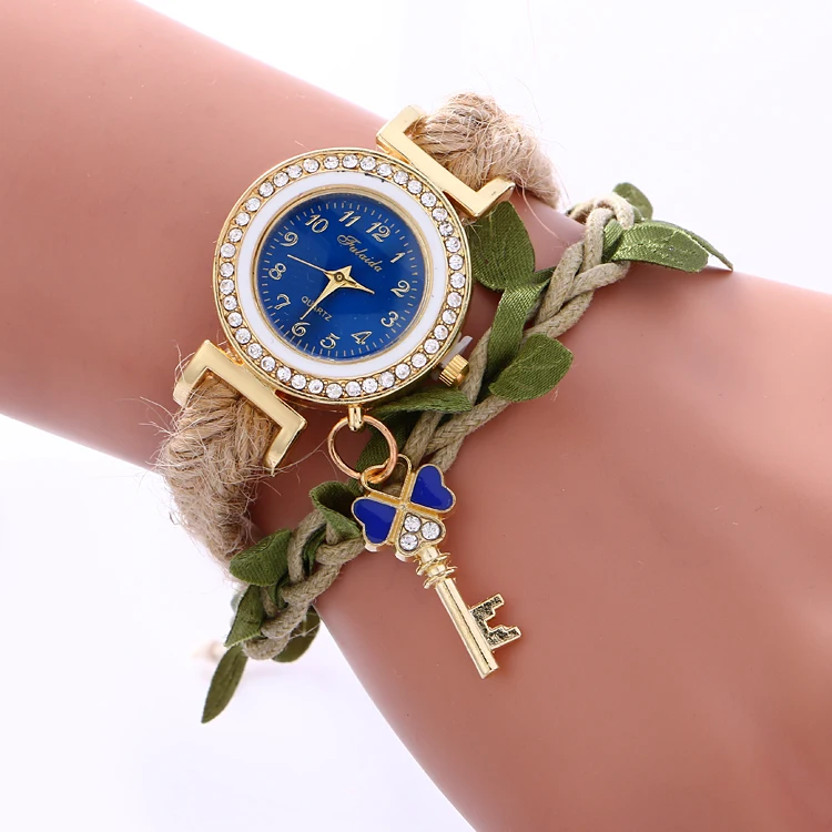 100 шт./лот fulaida ключ кулон элегантность кожаные часы обернуть вокруг кварцевые