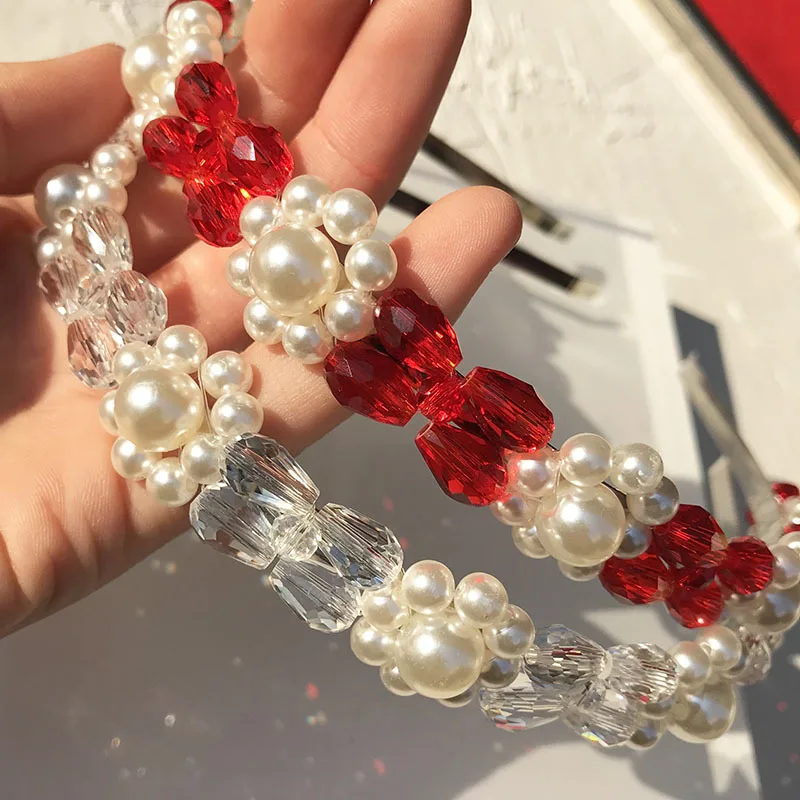 Новинка украшение для волос ручной работы с жемчугом стильная обруч кристаллами