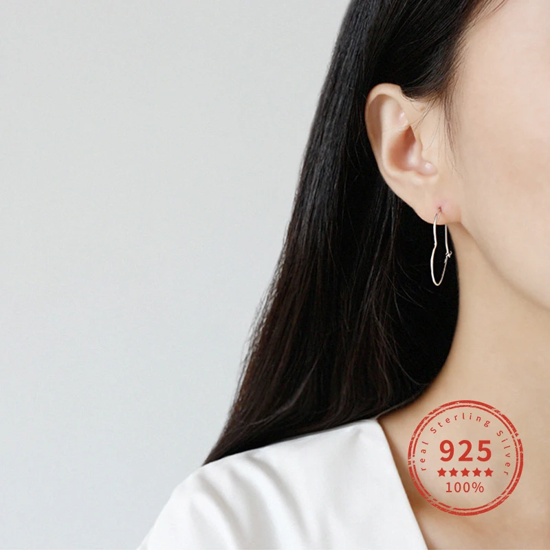 100% Real 925 Sterling Silver Simple Versatile Hollow Heart-shaped Earrings Fine Jewelry Ethnic Bijoux Best Gift WDE077 | Украшения и