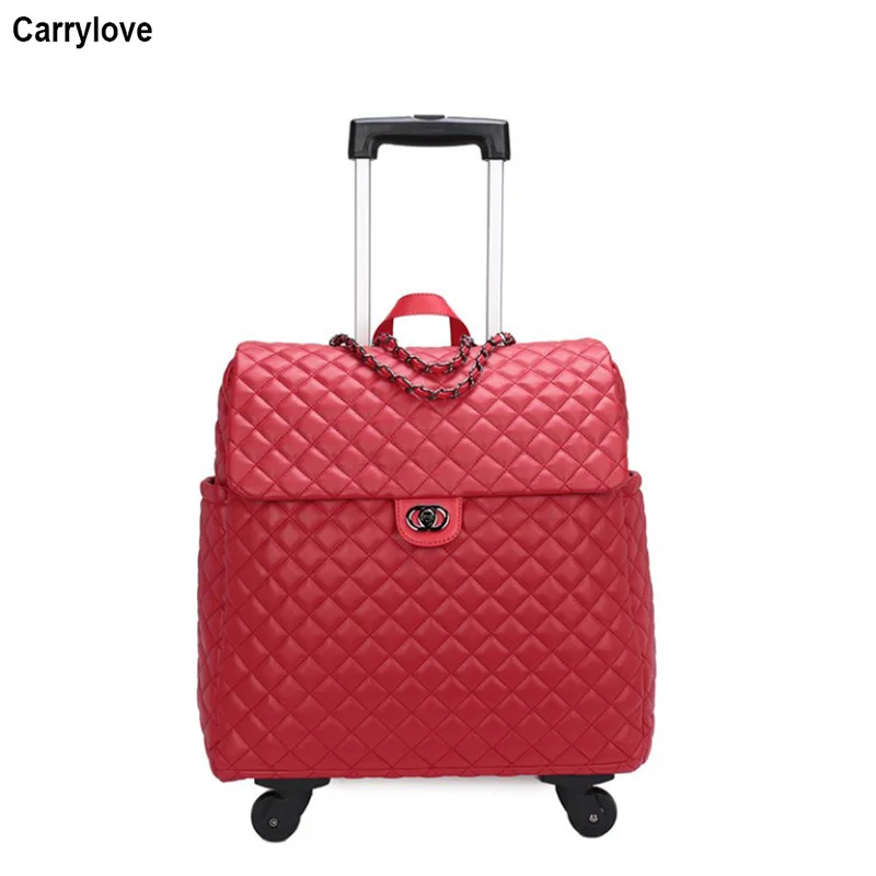 red PU leather CARRYLOVE 1" дюймов женская сумка на колесах багажные крутящееся женские ручной клади дорожная сумка на колесах - Цвет: red PU leather