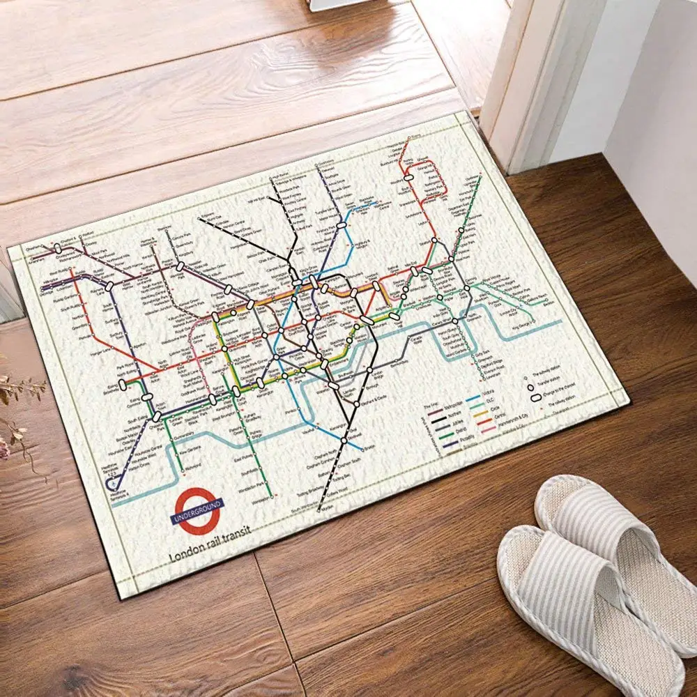 Map Decor City Subway of London Rail Transit Bath Rugs Non-Slip Doormat Floor Entryways Indoor Front Door Mat Kids | Дом и сад