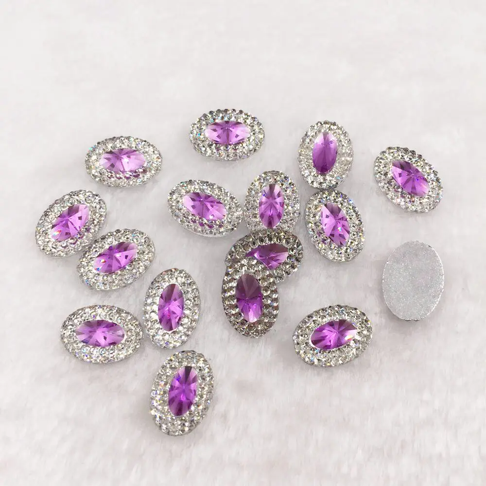 Purple Новые 60 шт смолы 10*14 мм овальные плоские прозрачные стразы украшения для изготовления ювелирных изделий DIY PW36 - Цвет: Purple