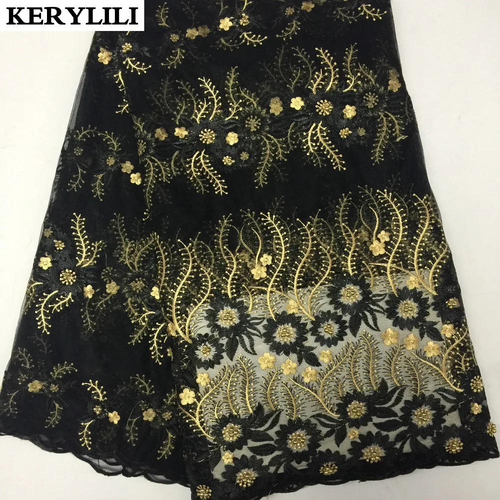KER YILI синяя красная швейцарская вуаль кружевная ткань африканская золотая линия