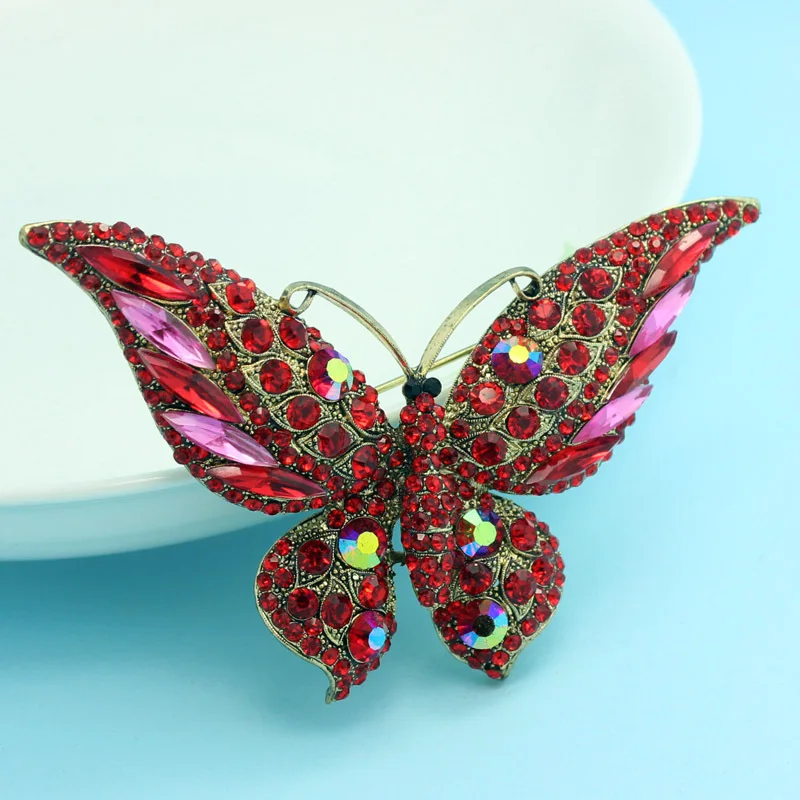 Большая брошь бабочка букет австрийская Хрустальная булавки коралловый большой