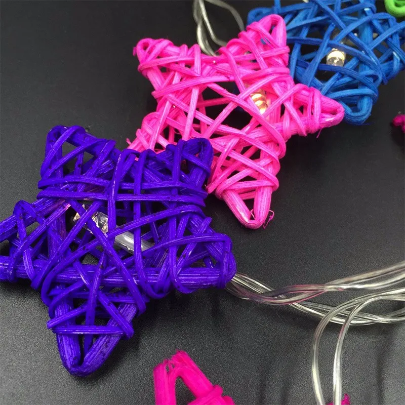 2 м 20 светодиодов Красочный ротанга звезды свет шнура теплый белый Фея лампы для