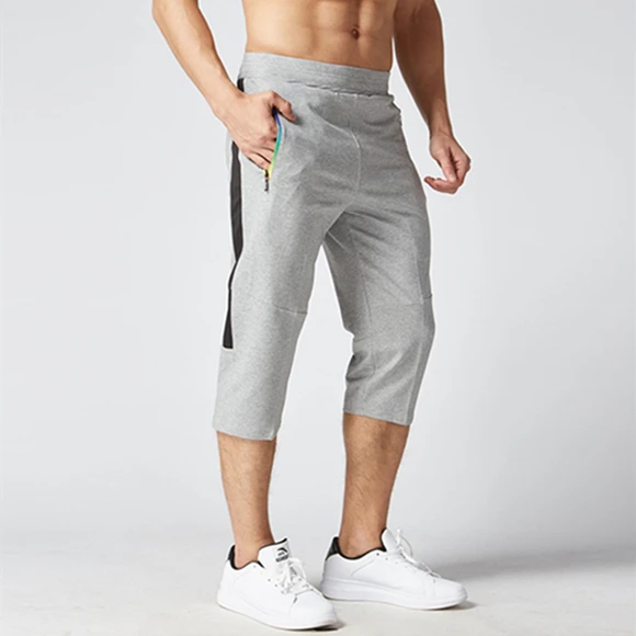 Light grey HAMEK, летние штаны для бега, Мужские штаны для бега, 3, 4, футбольные тренировочные штаны, мужские спортивные Леггинсы, походные, для фитнеса, баскетбола, брюки - Цвет: Light grey