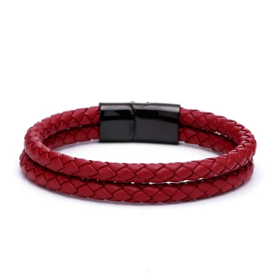 red Кожаный браслет Mcllroy из натуральной коровьей кожи, двойной титановый браслет из нержавеющей стали с косичкой, модные мужские ювелирные изделия, подарки для мужчин - Окраска металла: red