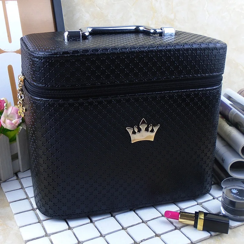 Black Big Size Высококачественная косметичка для женщин благородная корона большой емкости профессиональный органайзер для макияжа портативный чехол для хранения кистей ZF9531 - Цвет: Black Big Size