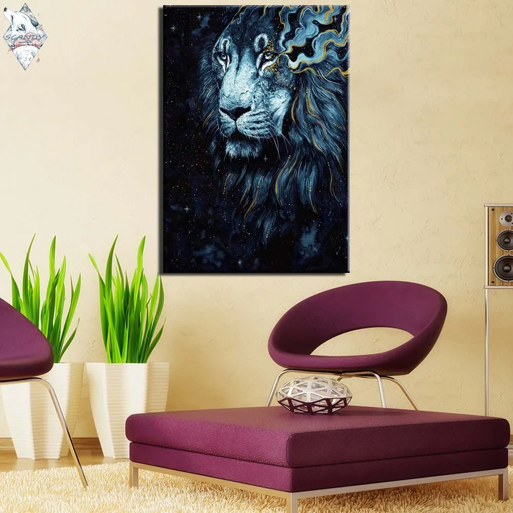 HD printed 1 panel canvas painting in the darkness lion by Scandy Girl wall pictures for living room posters and prints artwork | Дом и сад