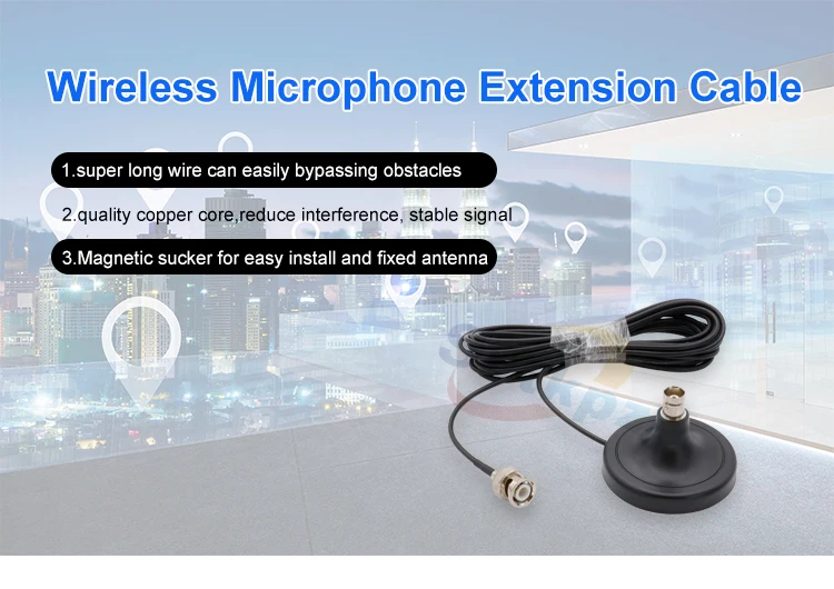 Q9 BNC Connector Magnetic Sucker Antenna for Wireless Microphone 5dB Gain Signal Amplifier with Extension Cable 590MHz to 860MHz