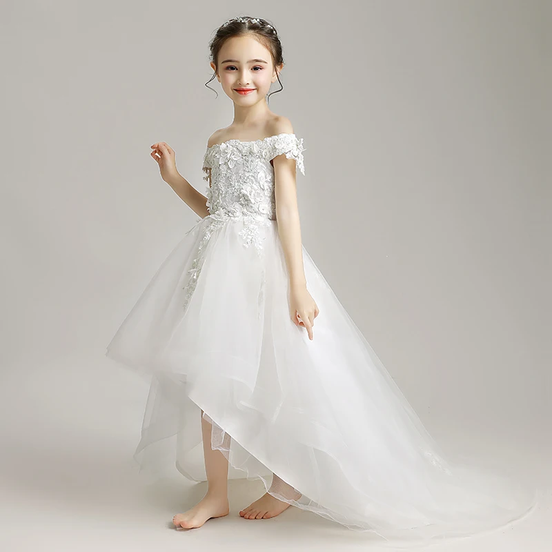Бандажное белое платье Vestidos для причастия кружевное платье с цветочным узором для девочек элегантное детское свадебное платье для нового выпускного вечера