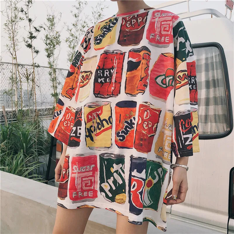 Гц 2018 Tumblr Harajuku футболка женские панк Cola печати плюс размер хип хоп летние топы