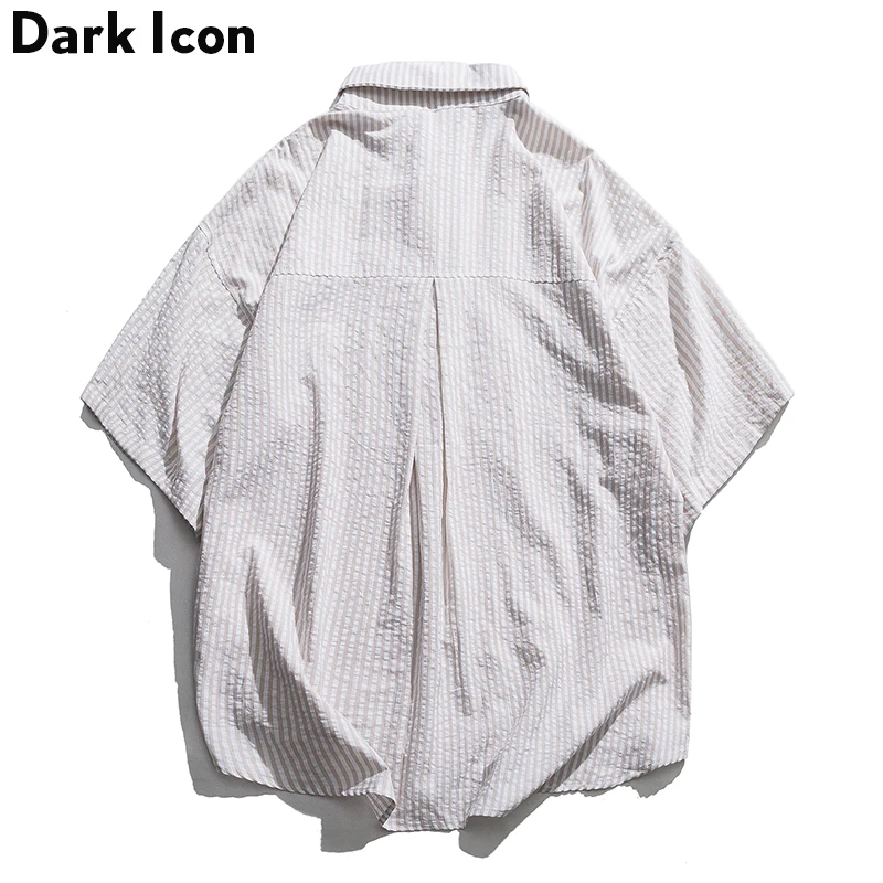 Полосатые мужские рубашки с вышивкой в виде темных икон свободные изогнутым